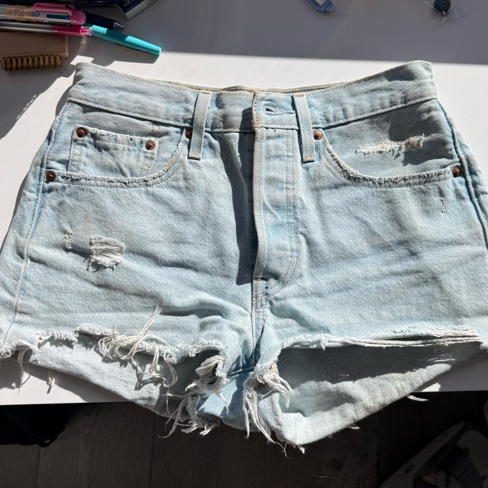 Levi's Light Blue Ripped Jean 501 Shorts